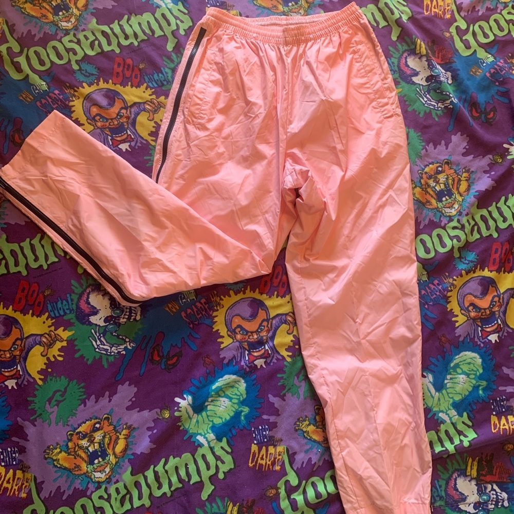 Pink nylon track pants